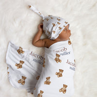 Personalized Baby Swaddle | Custom Teddy Bear Swaddle Blanket 42x38 Inches