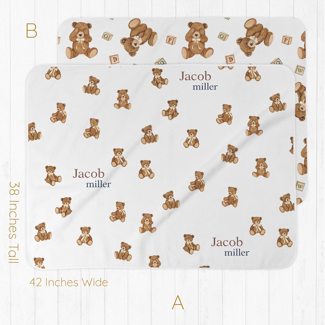 Personalized Baby Swaddle | Custom Teddy Bear Swaddle Blanket 42x38 Inches
