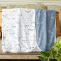 Western Toile Baby Set – Blue Cowboy Print Newborn Swaddle Blanket & Cozy Gown