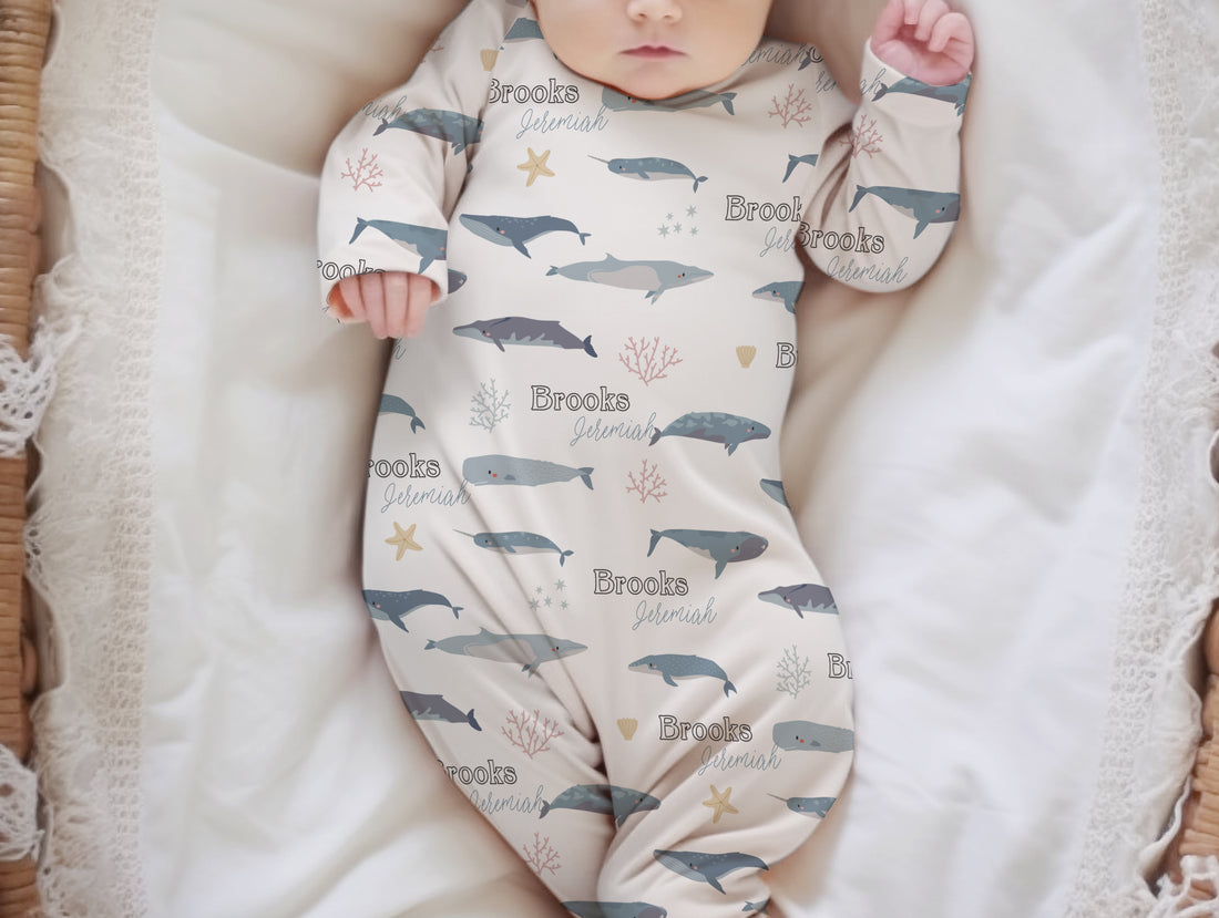 Whales Knotted Baby Gown