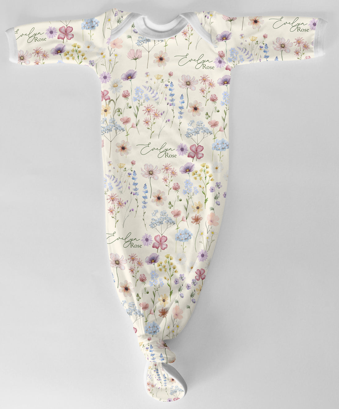 Wildflower Baby Gown with Name – Tie Bottom