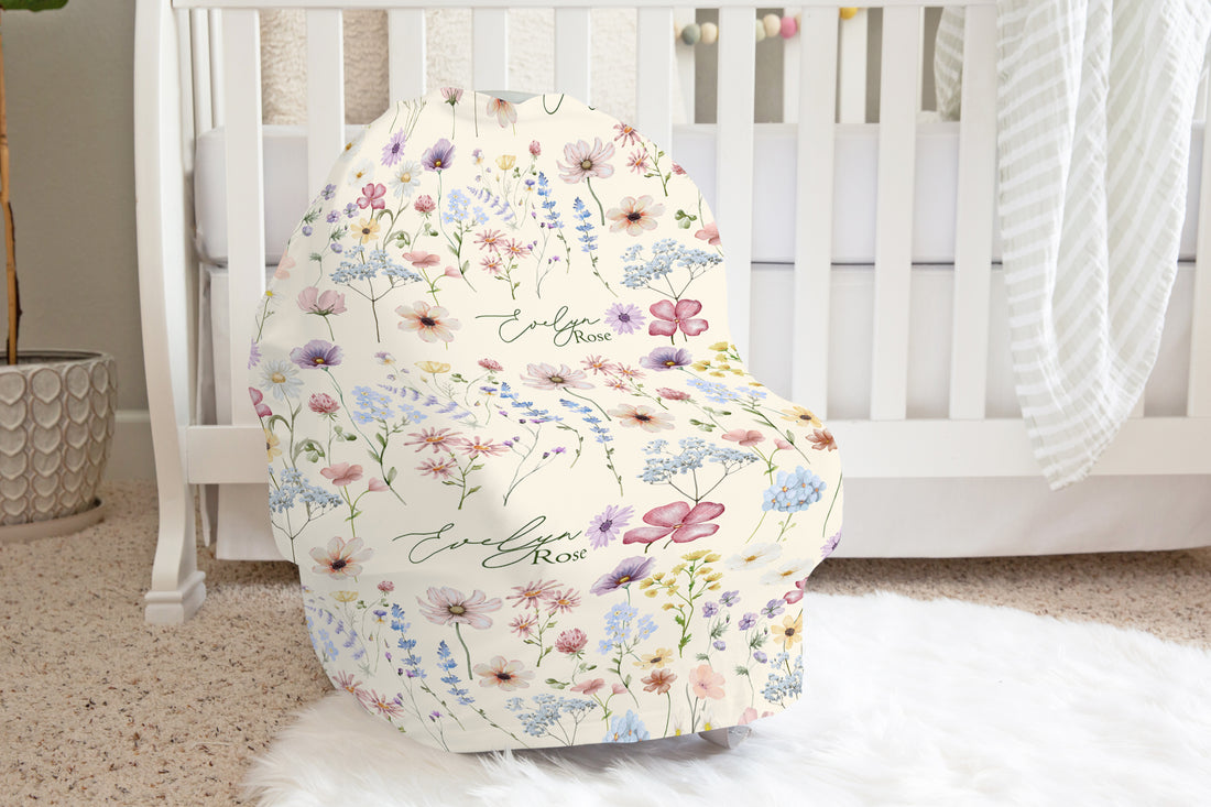 Wildflower Car Seat Cover with Baby Name