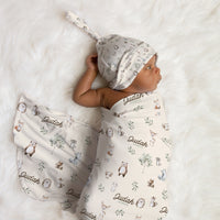 Woodland Animals Personalized Stretchy Baby Swaddle, Ultra Soft Forest Print Newborn Blanket