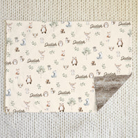 woodland animal print personalized minky baby blanket that's gender neutral