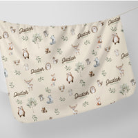 Woodland Animals Personalized Stretchy Baby Swaddle, Ultra Soft Forest Print Newborn Blanket