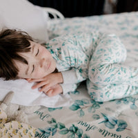 personalized pajamas for little girls, eucalyptus print pajamas