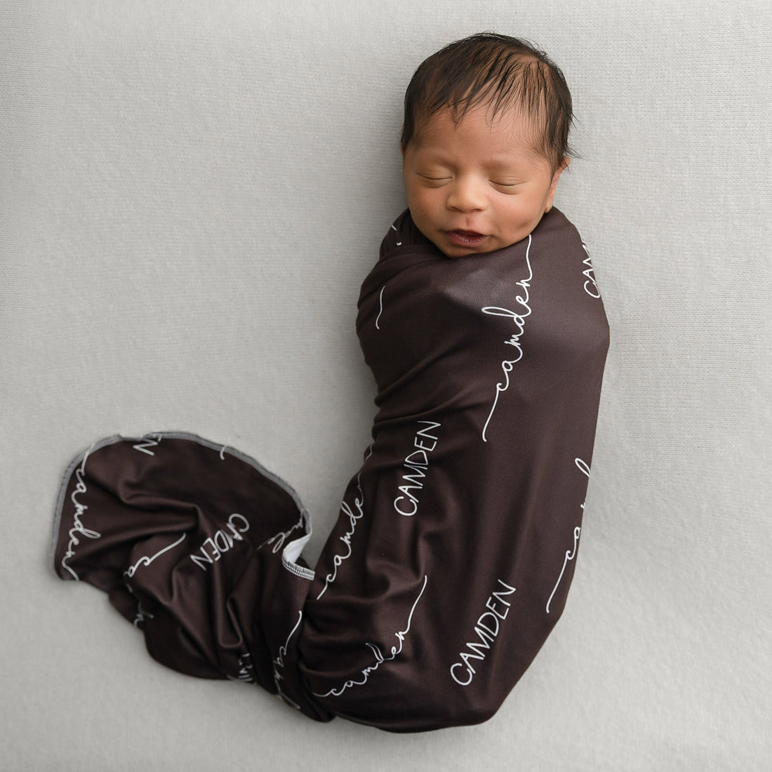 Stretchy Swaddle Blanket – Personalized Baby Wrap in Chocolate Brown, Large & Soft