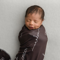 Stretchy Swaddle Blanket – Personalized Baby Wrap in Chocolate Brown, Large & Soft