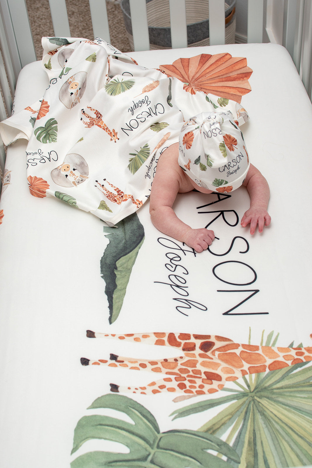 Giraffe Palm Leaf Personalized Baby Swaddle Blanket