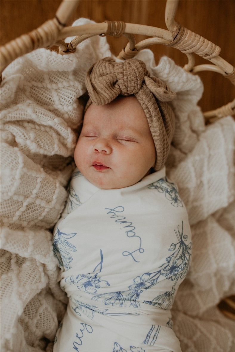 Colleen Floral Blue Stretchy Swaddle