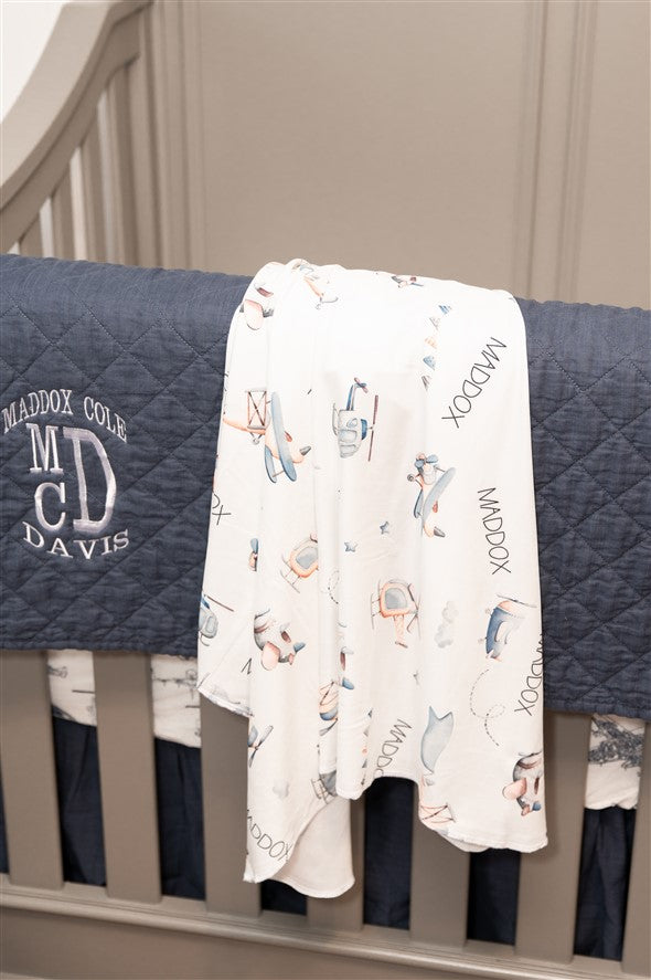 Pilot Theme Nursery Blanket Gift Baby Set A Great Baby Jeff The Pilot Airplanes Helicopters Aviation Baby Gift