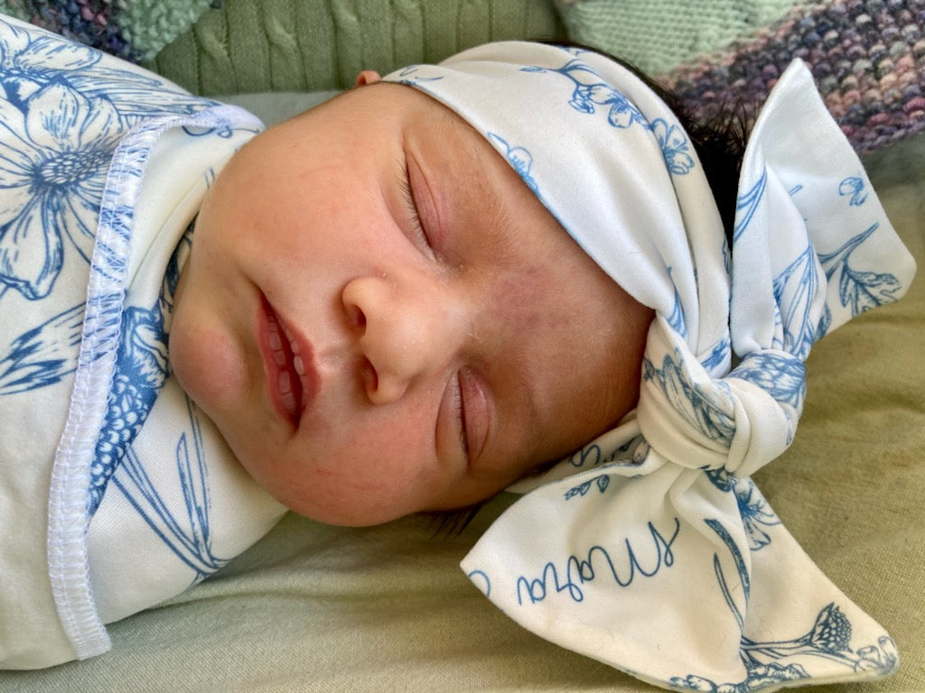 Colleen Floral Blue Stretchy Swaddle