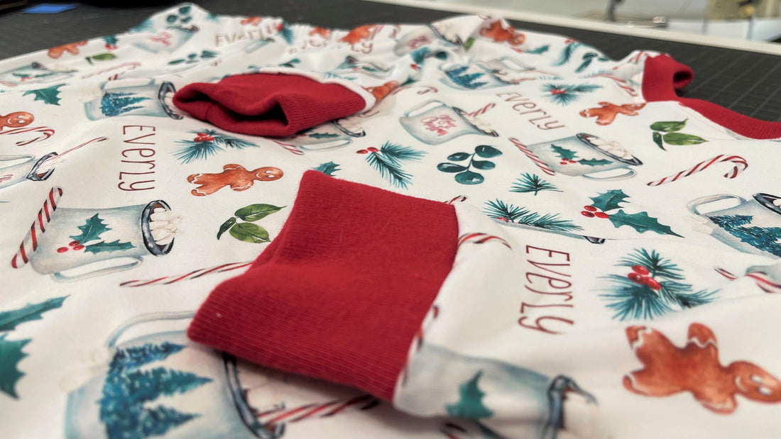 Design on Christmas hot chocolate pajamas.