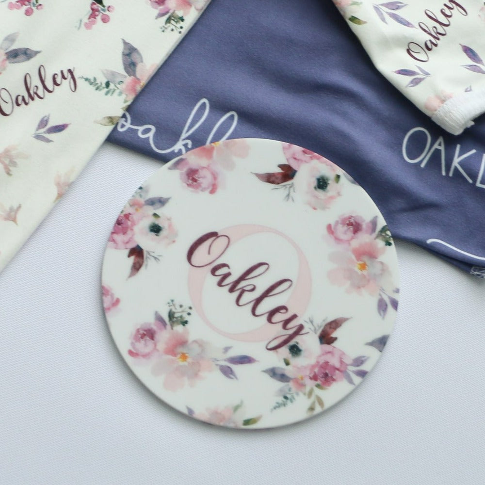 Plum Perfect Round Announcement Disk