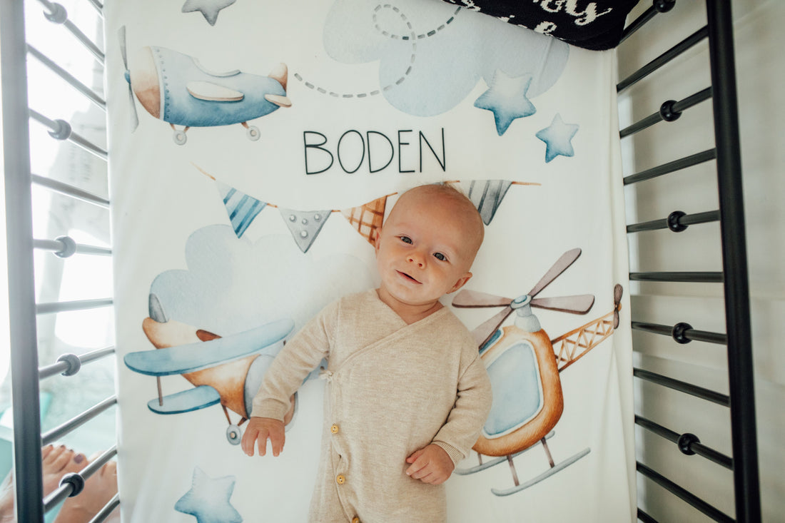 Custom Personalized Jeff the Pilot Crib Sheet