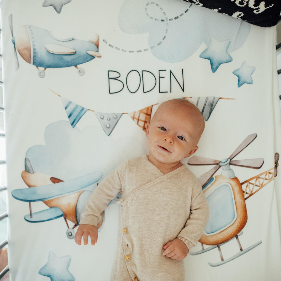 Custom Personalized Jeff the Pilot Crib Sheet