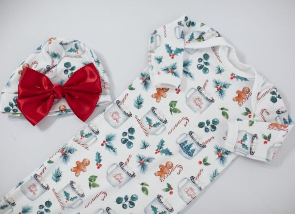 Knotted Baby Gown | Christmas Baby Gown - Soft Cotton Holiday Sleepwear