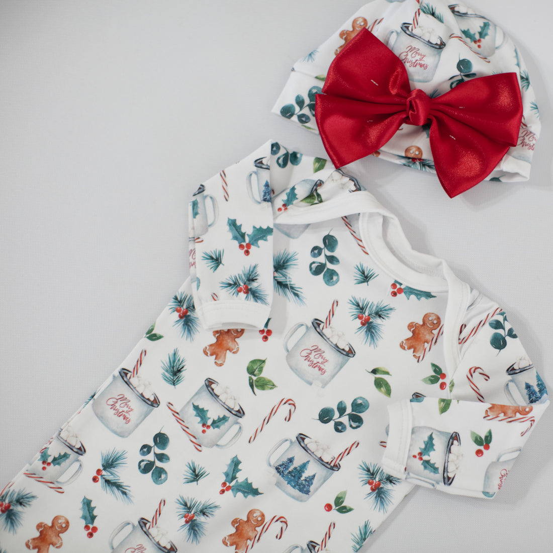 Knotted Baby Gown | Christmas Baby Gown - Soft Cotton Holiday Sleepwear