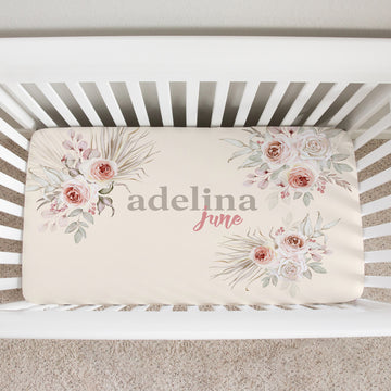 Mandy Boho Personalized Custom Floral Crib Sheet