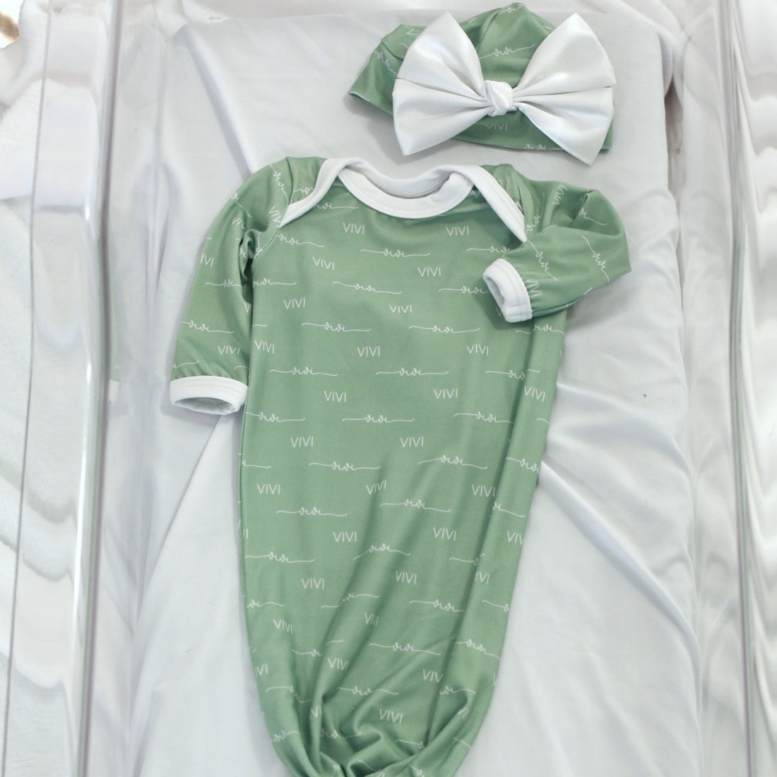 Camden Sassy Sage Knotted Baby Gown