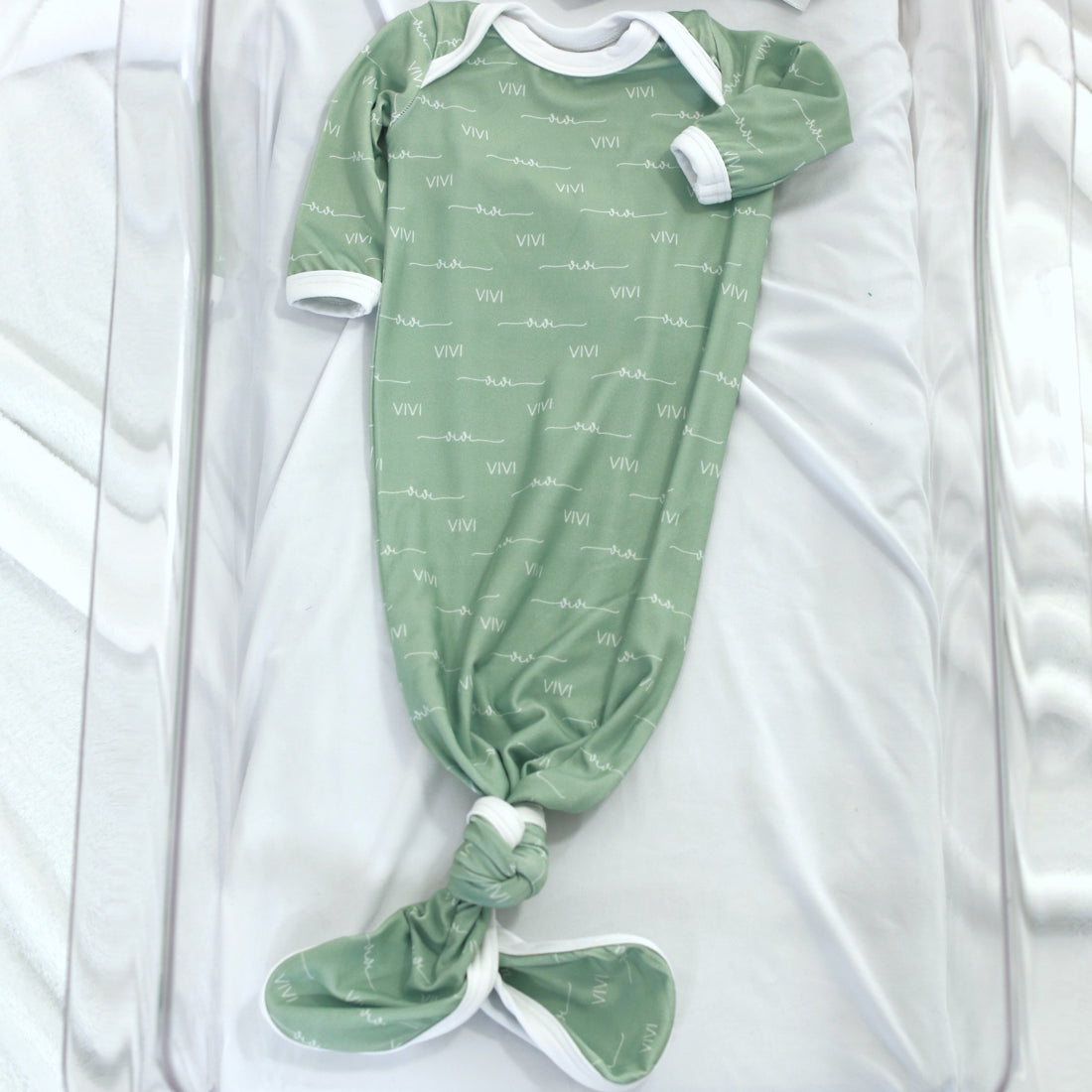 Camden Sassy Sage Knotted Baby Gown