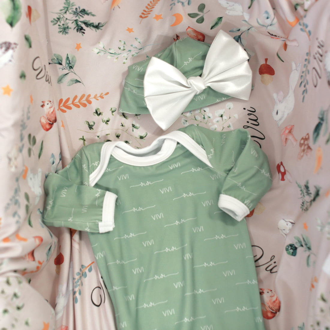 Camden Sassy Sage Knotted Baby Gown