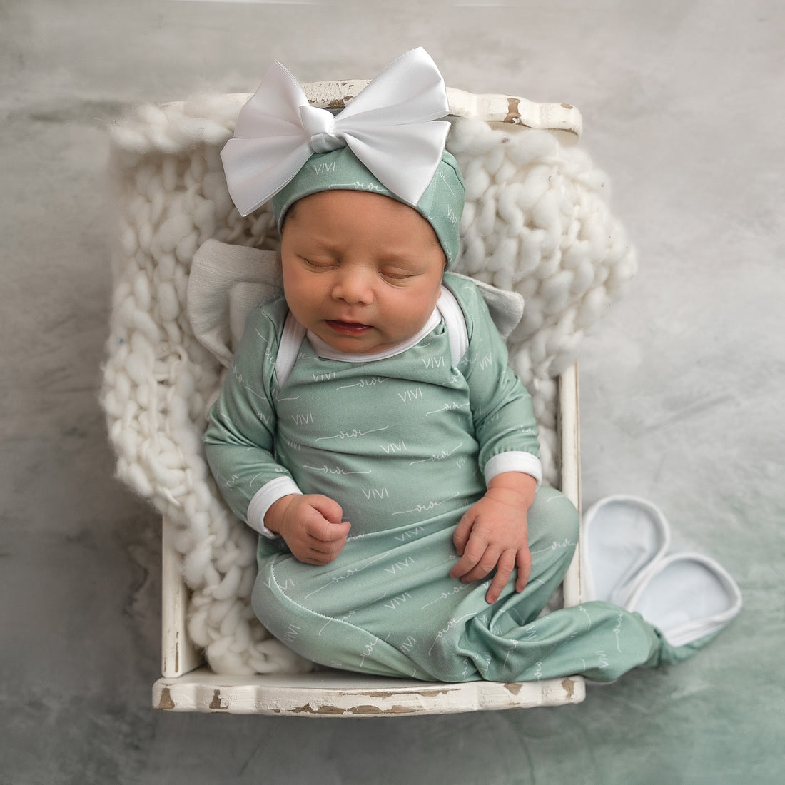 Camden Sassy Sage Knotted Baby Gown