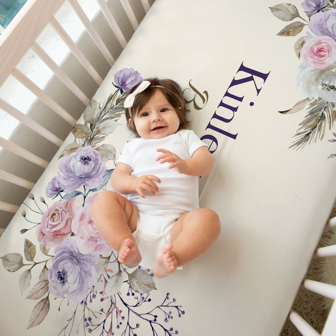 Crystal Jean Lavendar  Personalized Custom Crib Sheet