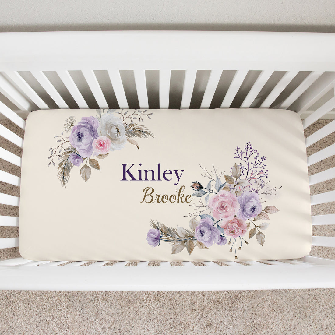 Crystal Jean Lavendar  Personalized Custom Crib Sheet