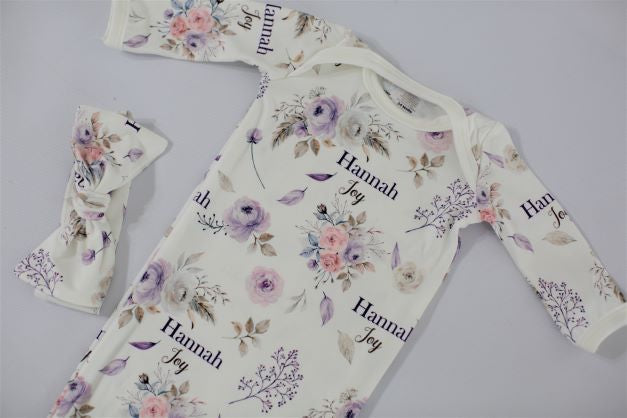 Crystal Jean Floral Knotted Baby Gown