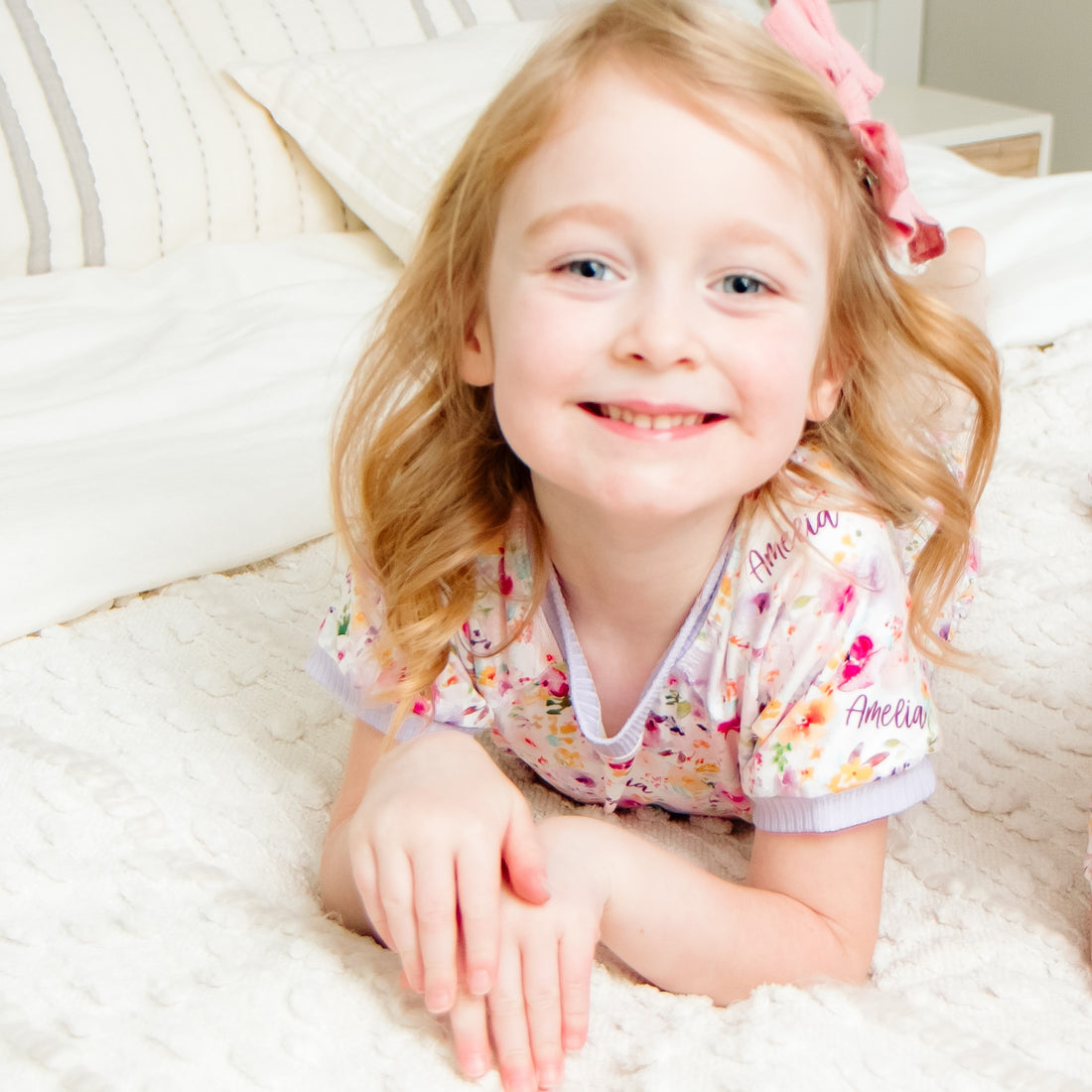 Amelia's Pink Floral Pajamas - Short or Long Sleeve (3 months to kids 14)