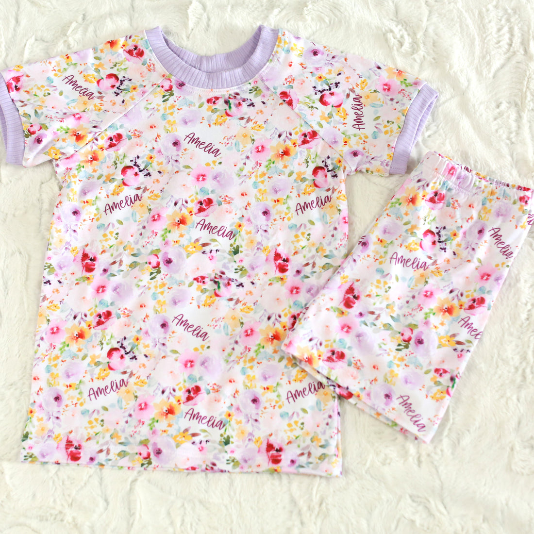 Amelia's Pink Floral Pajamas - Short or Long Sleeve (3 months to kids 14)