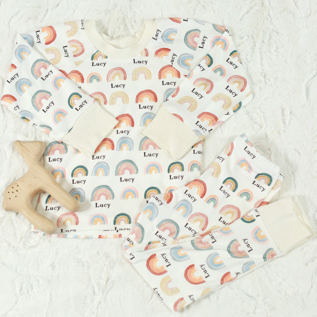 Rainbow Neutral Pajamas  - Short or Long Sleeve (3 months to kids 14)