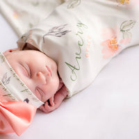 Stretchy Swaddle Blanket – Personalized Floral Baby Name Blanket, Soft Polyester Jersey