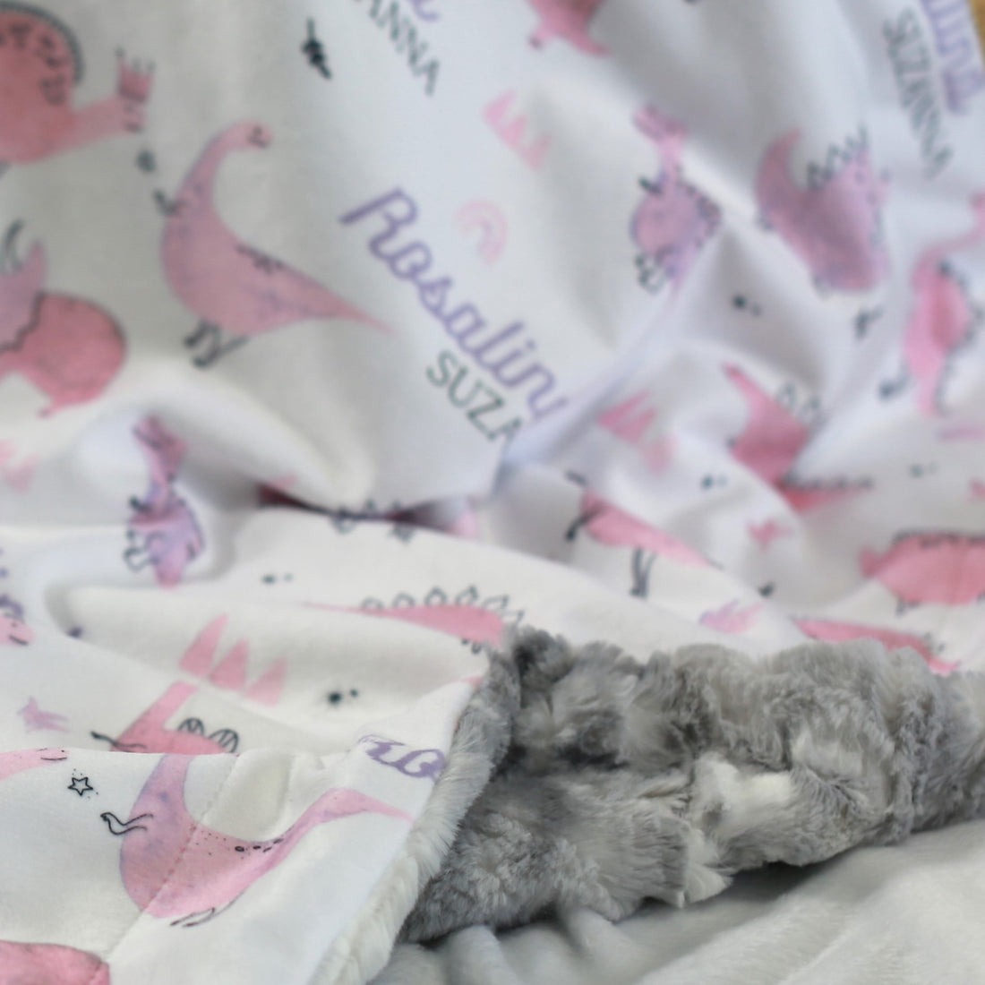 Pink Dino Throw Minky Deluxe Blanket – Soft Plush Kids Snuggle Blanket
