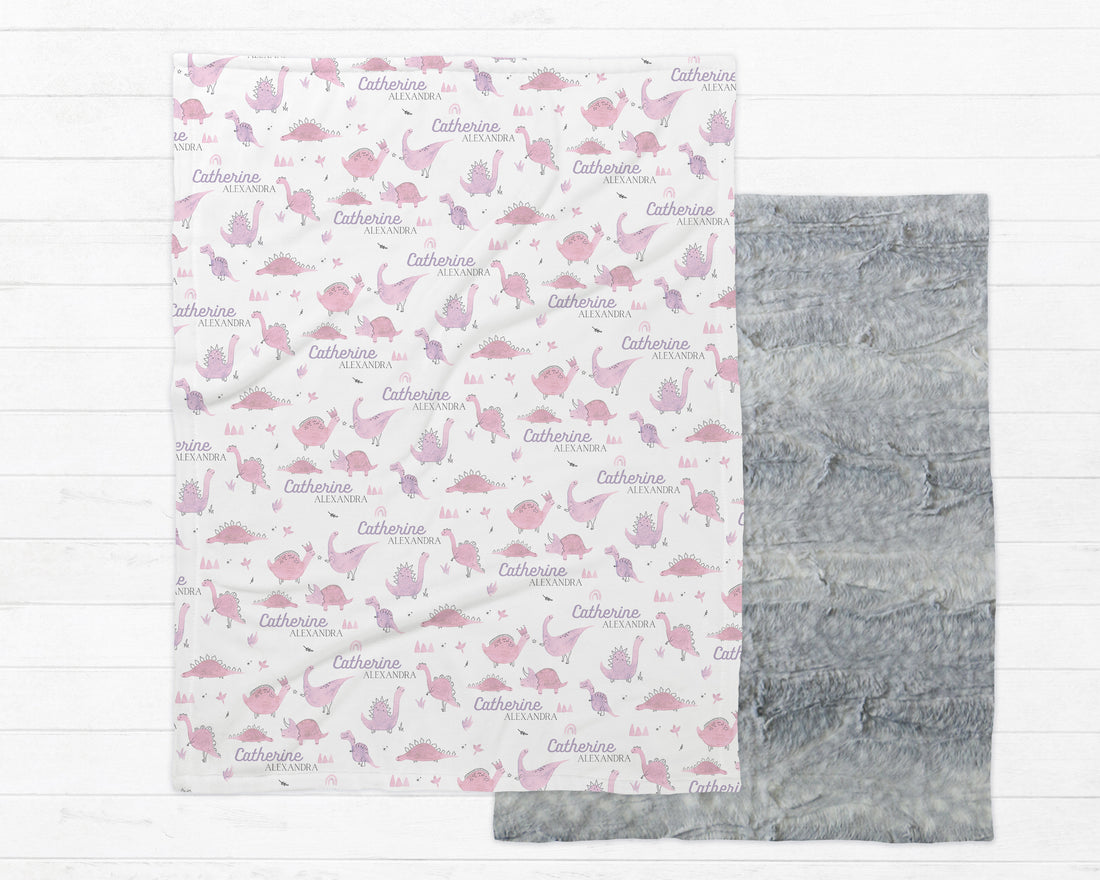 Pink Dino Throw Minky Deluxe Blanket – Soft Plush Kids Snuggle Blanket