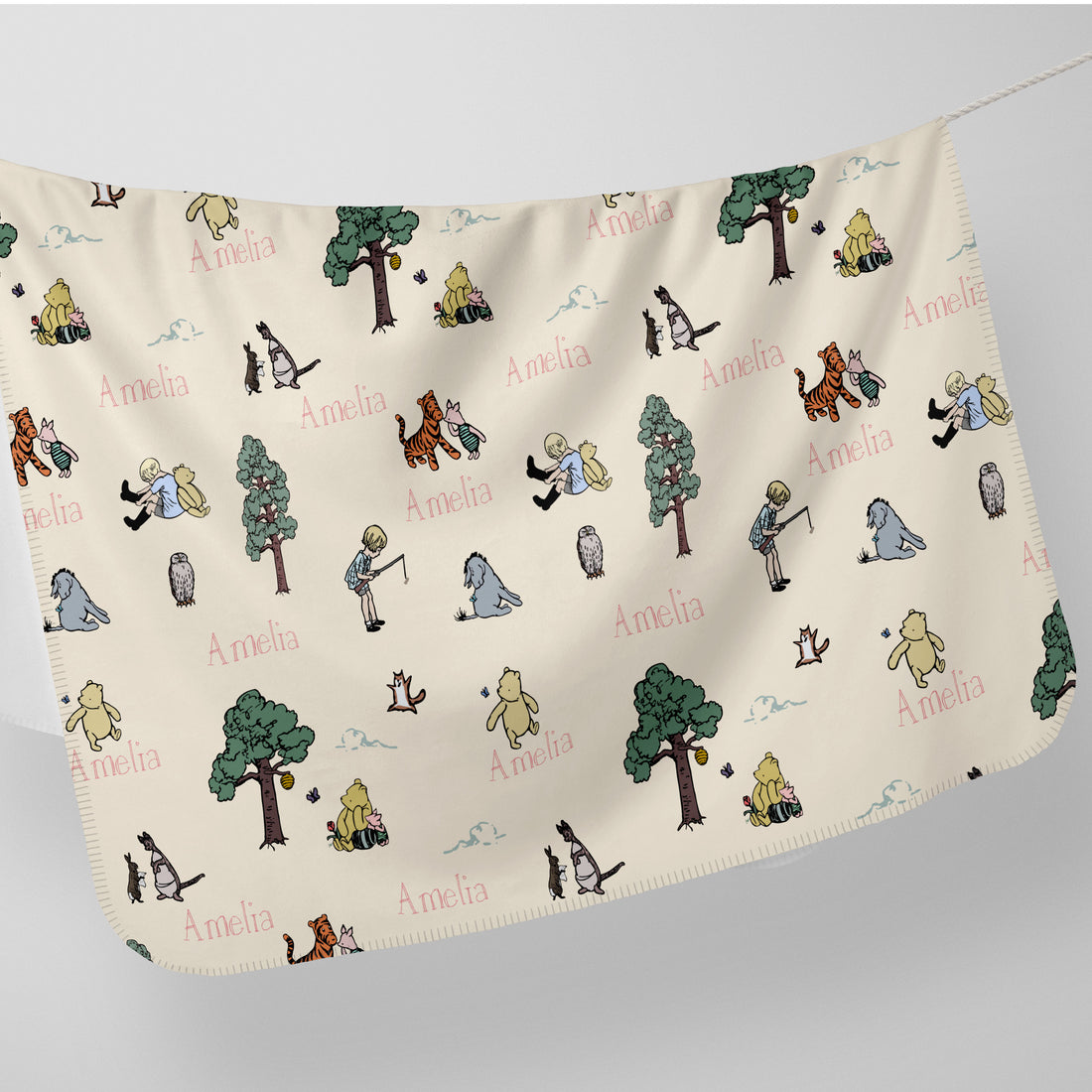 Winnie The Pooh Swaddle Blankets For Girl Hanging Up on a line