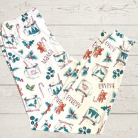 Picture of hot cocoa personalized Christmas pajamas.