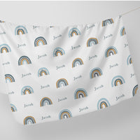 Newborn Personalized Blankets Blue Rainbows Stretchy Swaddle