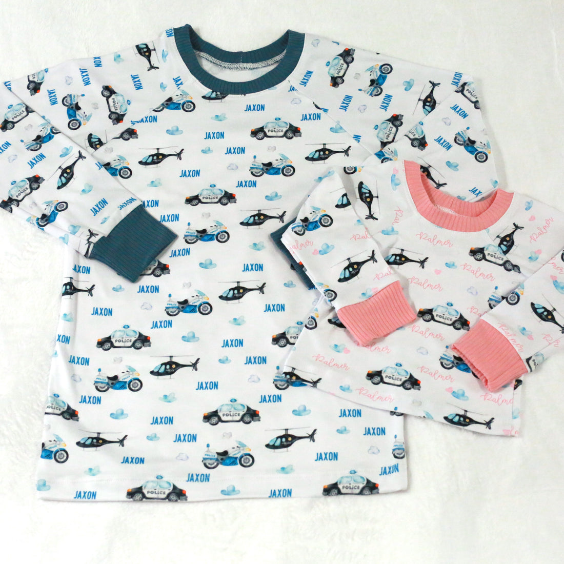 Police Hero Pajamas (Boy or Girl Option) - Short or Long Sleeve (3 months to kids 14)