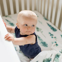 Baby Boy personalized crib sheet. Nature nursery bedding with name