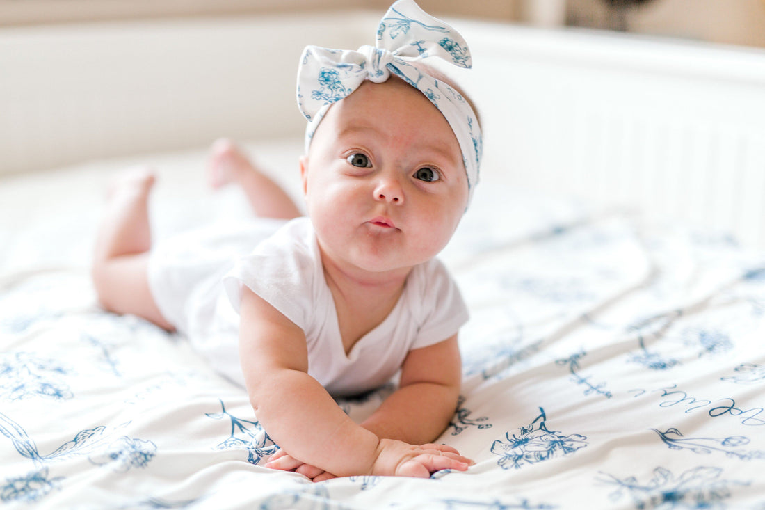 Keepsake Blankie – Personalized Blue Floral Baby Swaddle Blanket with Satin Trim