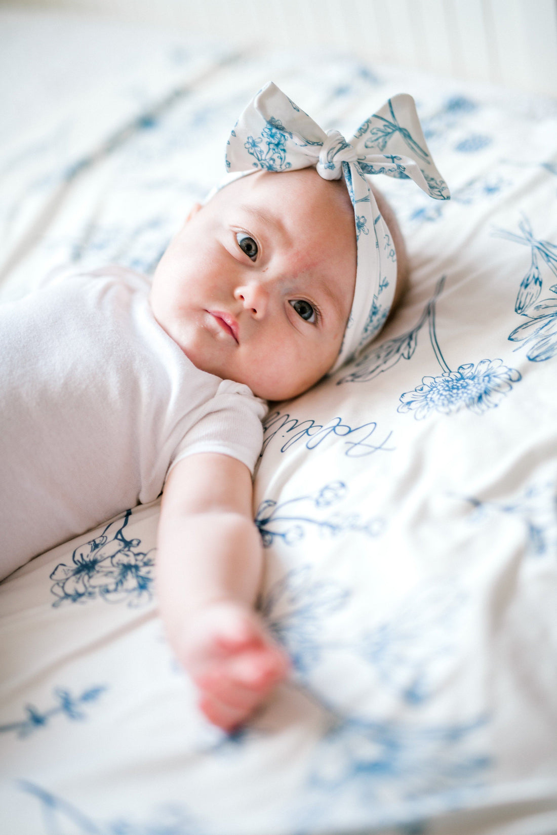 Keepsake Blankie – Personalized Blue Floral Baby Swaddle Blanket with Satin Trim