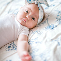 Keepsake Blankie – Personalized Blue Floral Baby Swaddle Blanket with Satin Trim