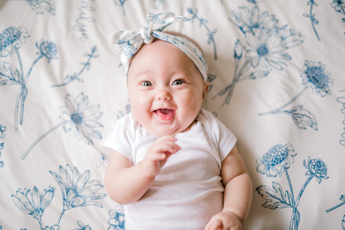 Keepsake Blankie – Personalized Blue Floral Baby Swaddle Blanket with Satin Trim