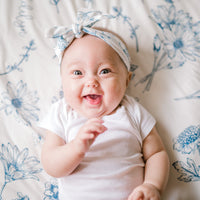 Keepsake Blankie – Personalized Blue Floral Baby Swaddle Blanket with Satin Trim