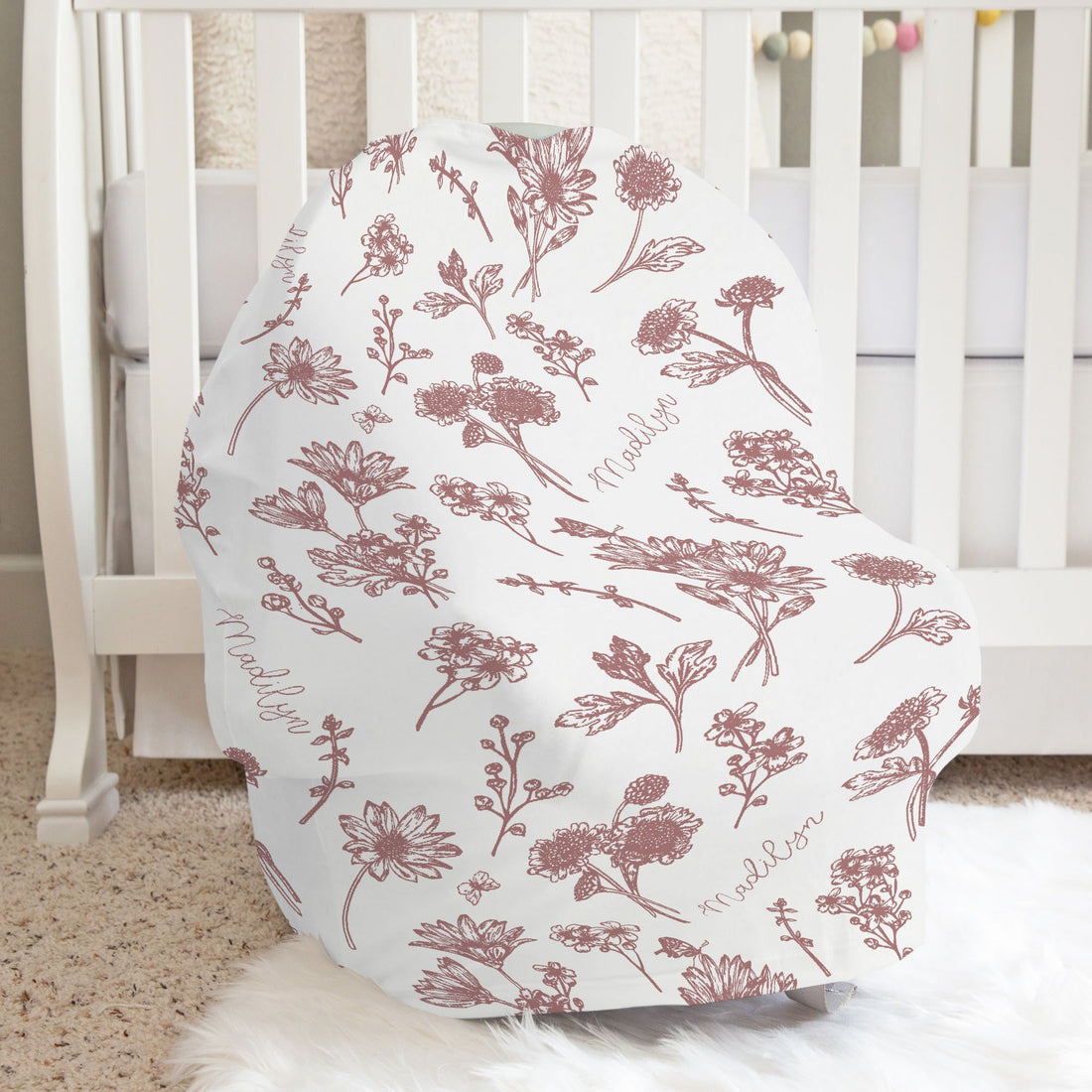 Floral Car Seat Cover – Personalized Baby Seat Accessory With Pink Floral Design