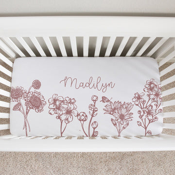 Colleen Floral Mauve Personalized Custom Crib Sheet