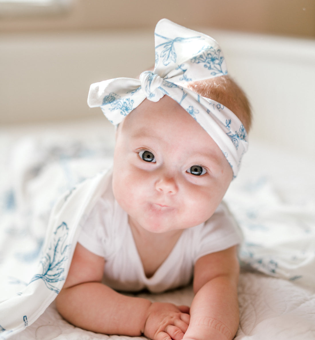 Colleen Blue Floral Knotted Baby Gown