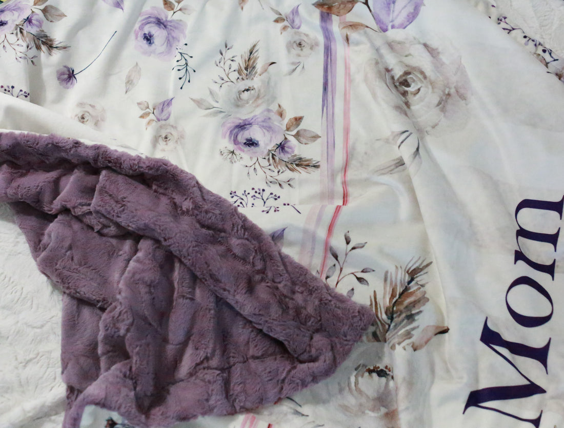 Mom Blanket - Personalized Purple Floral  Double Layer Cozy Throw for Moms